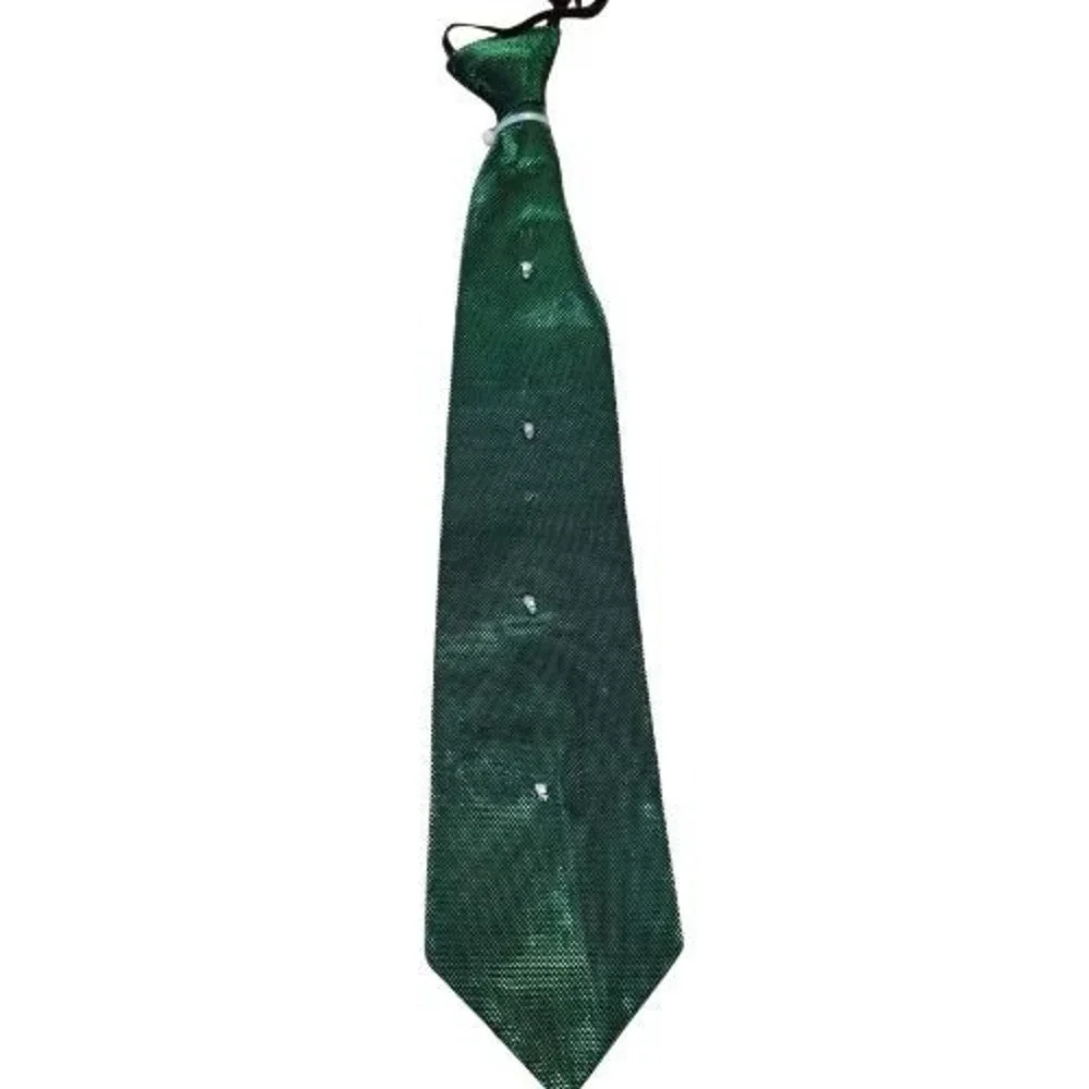 St. Patricks Day Green Metallic LED Light Up Pre-Tied Necktie‎ Party Accessory